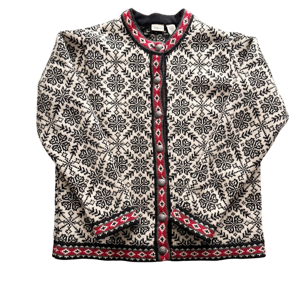 Vintage L.L. Bean Merino Lambswool Nordic Chunky Cardigan Sweater Women's Large